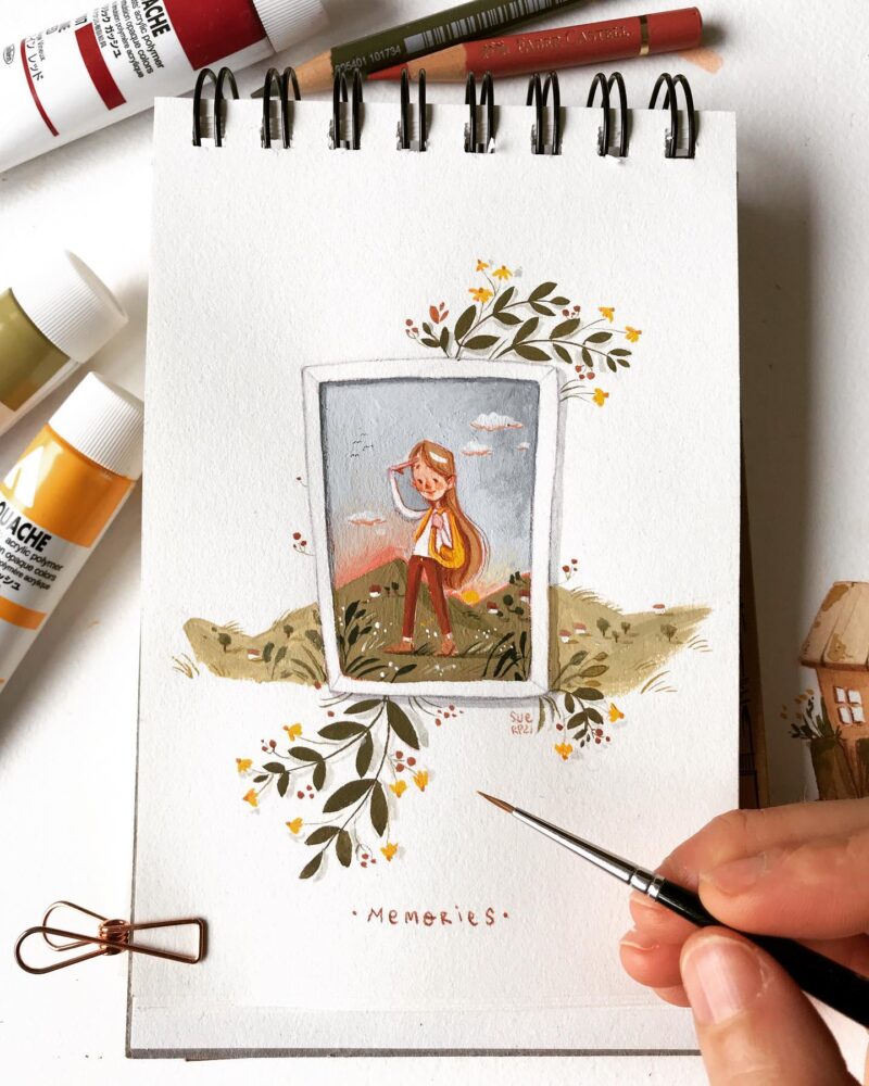 sue rahel illustration artist traditional art painting drawing children girl summer gouache