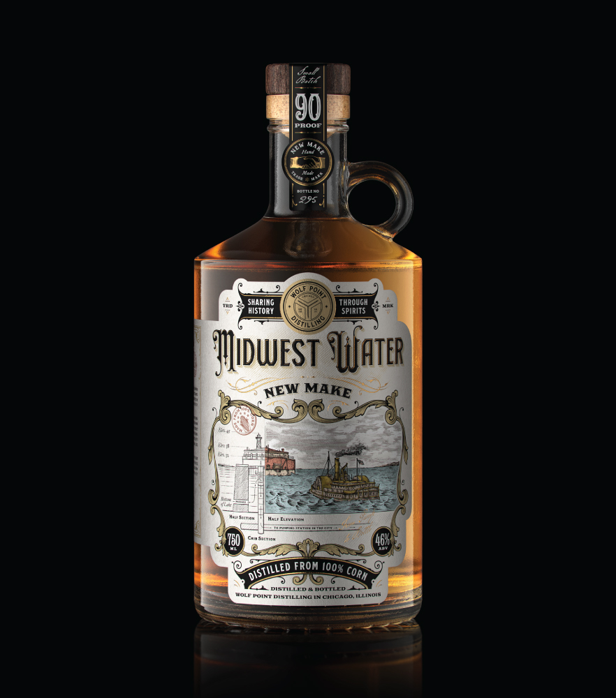 whiskey bottle brand label design packaging illustration