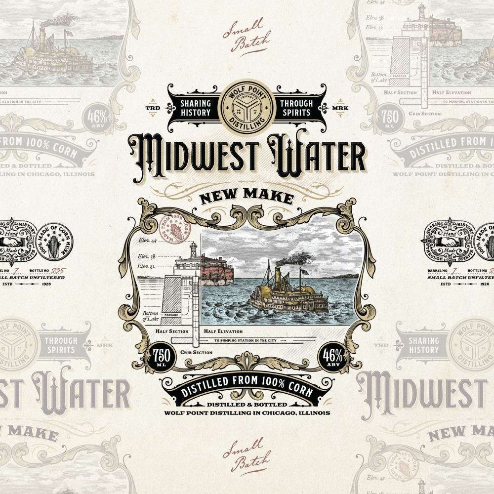 whiskey brand label design packaging illustration