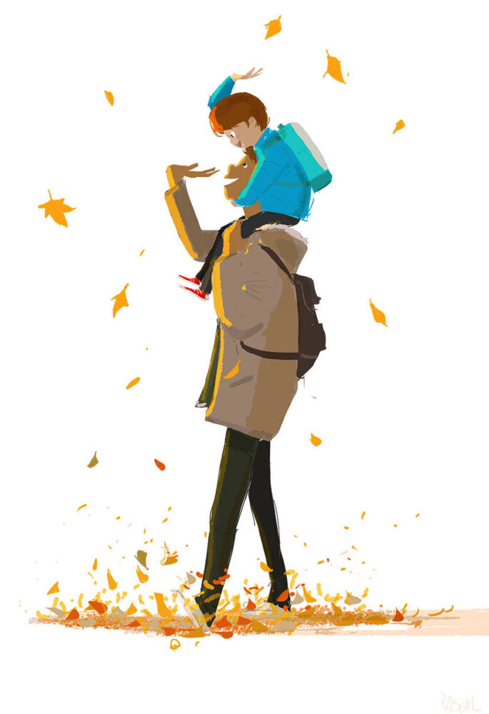 pascal campion love family illustrations digital art people parents children kids autumn