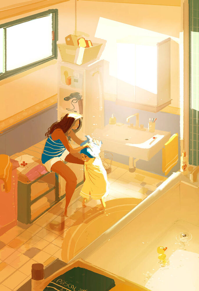 pascal campion love family illustrations digital art people parents children kids sunny home