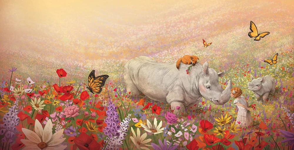 kayla harren book illustration artist kidlit children's books digital art characters nature animals rhino flowers