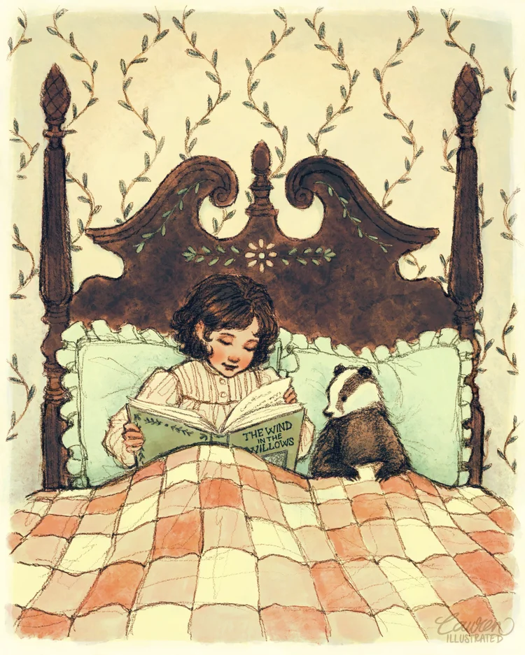 lauren bultman illustration artist digital art traditional art nature vintage girl bedtime kids children reading animals whimsical