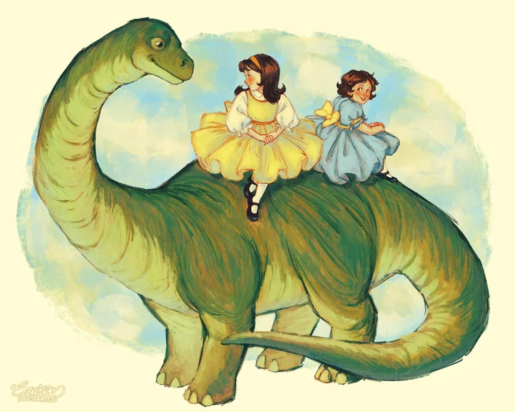 lauren bultman illustration artist digital art traditional art nature vintage animals children dinosaur book illustration girls