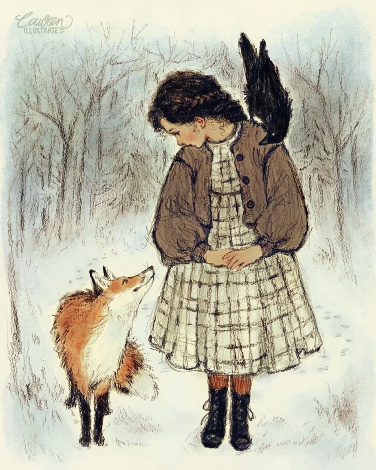 lauren bultman illustration artist digital art traditional art nature vintage animals fox girl winter