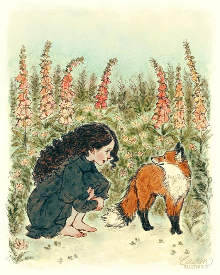 lauren bultman illustration artist digital art traditional art nature vintage spring summer girl fox animals