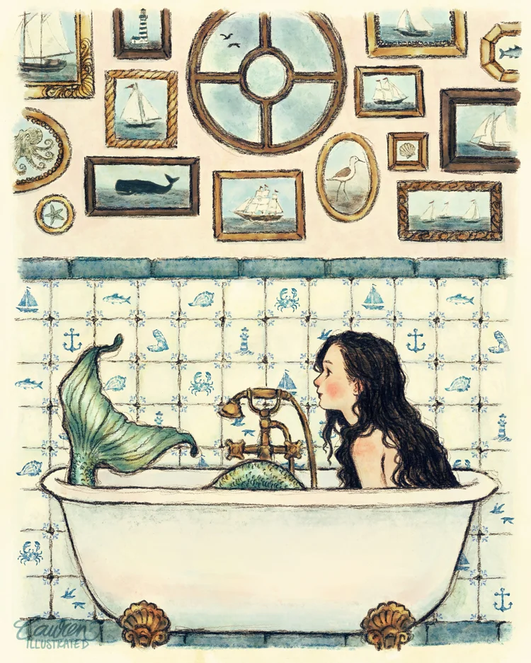lauren bultman illustration artist digital art traditional art nature vintage mermaid home interior sea