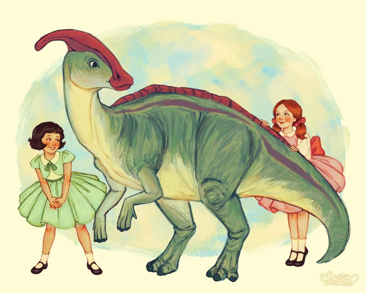 lauren bultman illustration artist digital art traditional art nature vintage animals children dinosaur book illustration girls