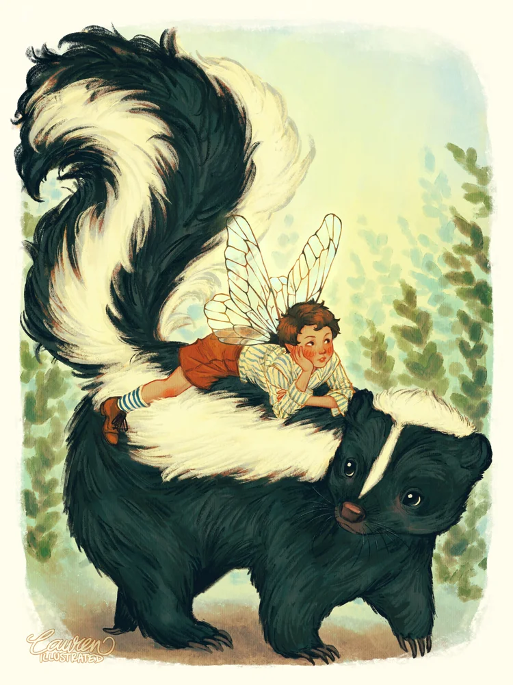 lauren bultman illustration artist digital art traditional art nature vintage animals children fairy skunk