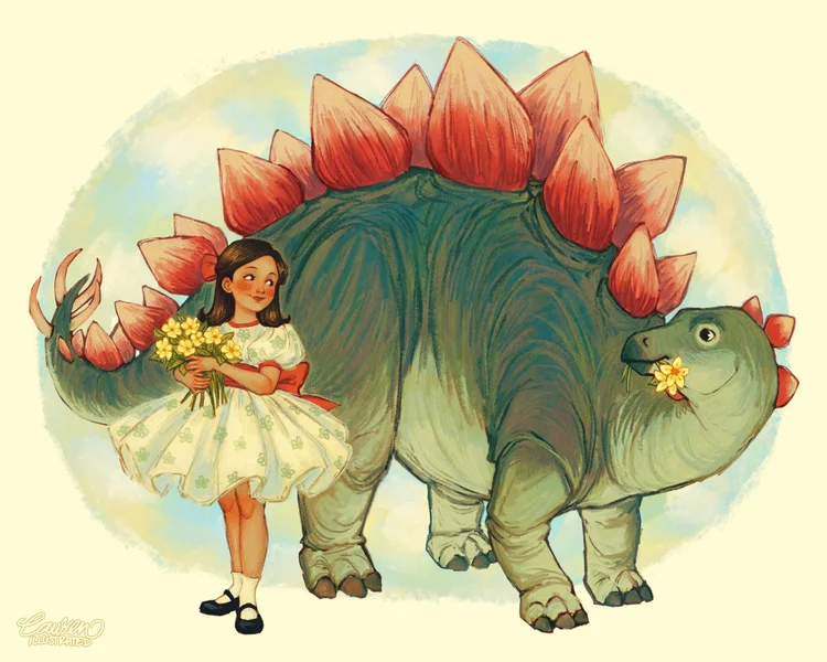 lauren bultman illustration artist digital art traditional art nature vintage animals children dinosaur book illustration girl
