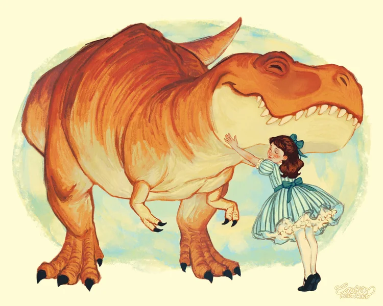 lauren bultman illustration artist digital art traditional art nature vintage animals children dinosaur book illustration girl