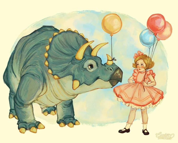 lauren bultman illustration artist digital art traditional art nature vintage animals children dinosaur book illustration girls