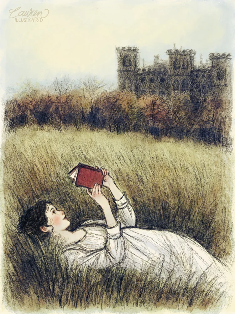 lauren bultman illustration artist digital art traditional art nature vintage girl woman reading autumn