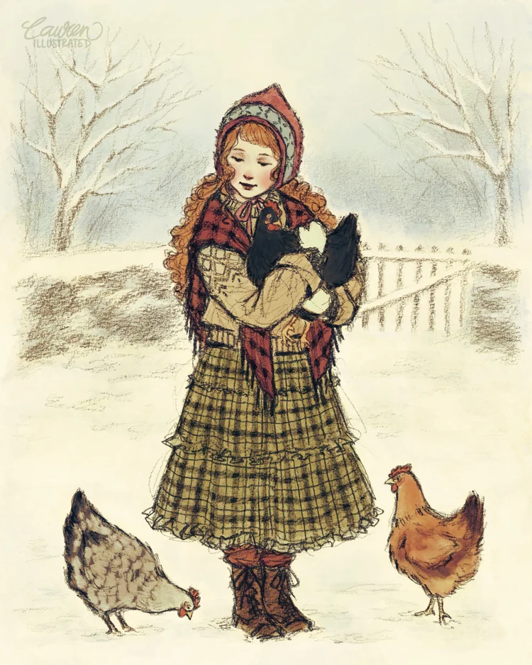 lauren bultman illustration artist digital art traditional art nature vintage girl winter chicken