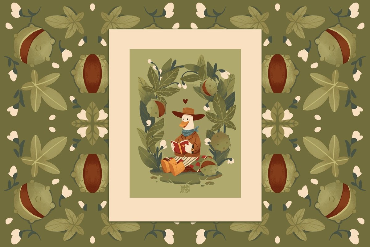yammarts maryna solomennykova illustration art greeting cards autumn fall nature character art animals digital art postcards greeting cards goose