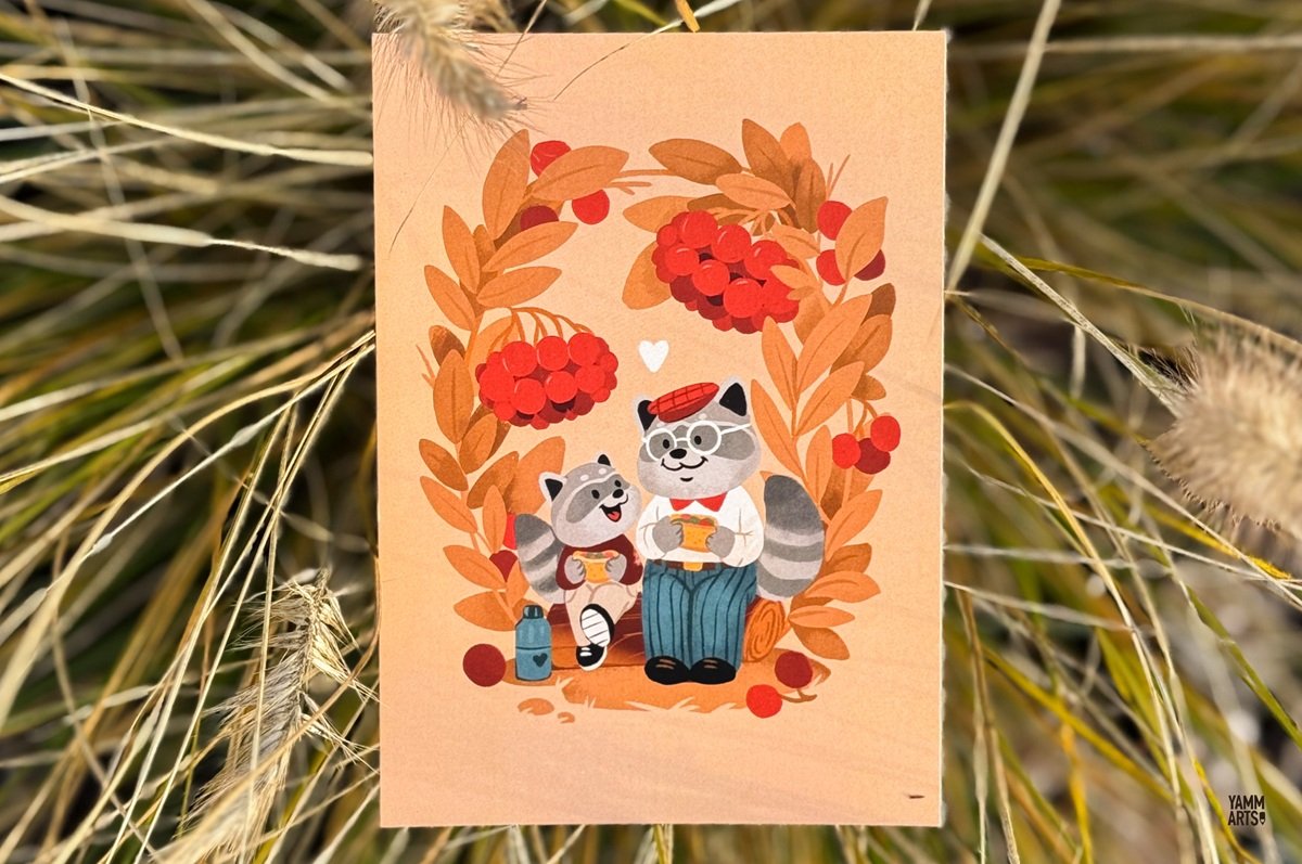 yammarts maryna solomennykova illustration art greeting cards autumn fall nature character art animals digital art postcards greeting cards